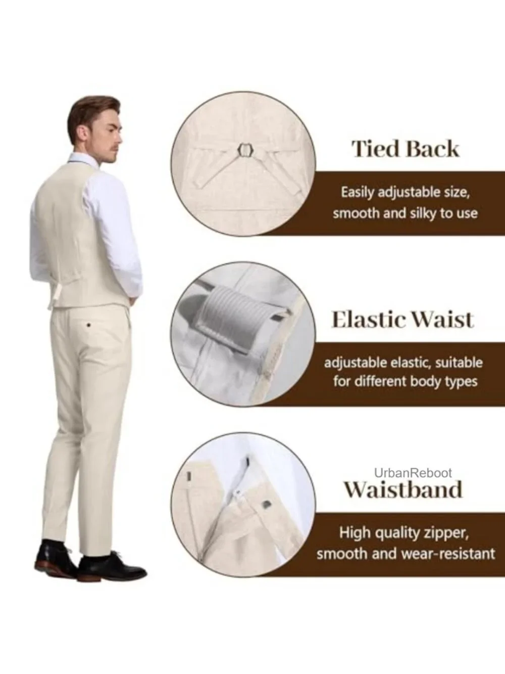 Men's 3PC Linen Suit Wedding Slim Fit Blazer Vest Pant
